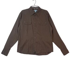 Gene Meyer Snap Front Mens LG Brown Long‎ Sleeve Cotton Shirt